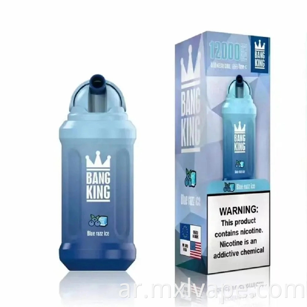 Bang King 12000 Puff يمكن التخلص منه بانفجار 650 مللي أمبير في كل مكان قابلاً لإعادة الشحن لفائف سعة 23 مل من القرون